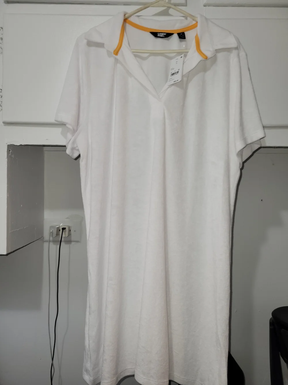 Lands' End White Terry Swim Coverup Polo with Yellow Trim - Picture 1 of 3